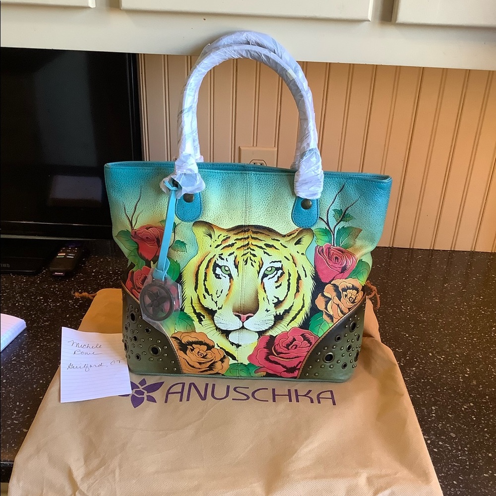 Anuschka Tiger in Love Large Tote Crossbody Bag